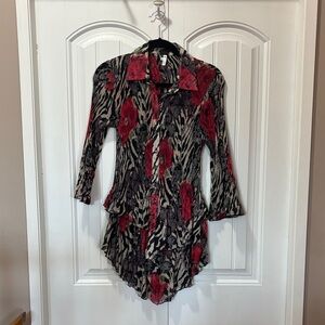 Stylish Long Sleeve Dress/Tunic with Red and Black Pattern